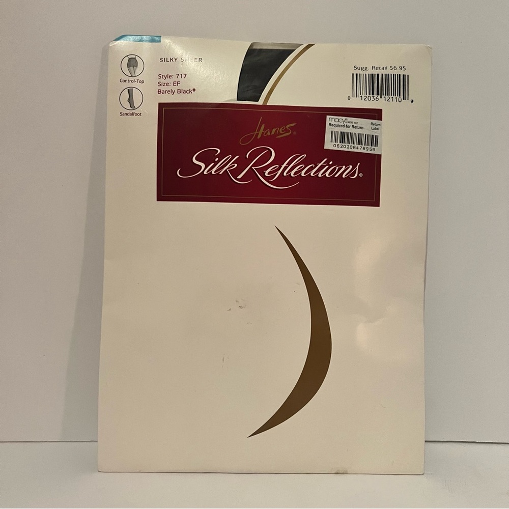 Vintage Hanes Silk Reflections Pantyhose Silky Sheer Barely Black CD Control Top